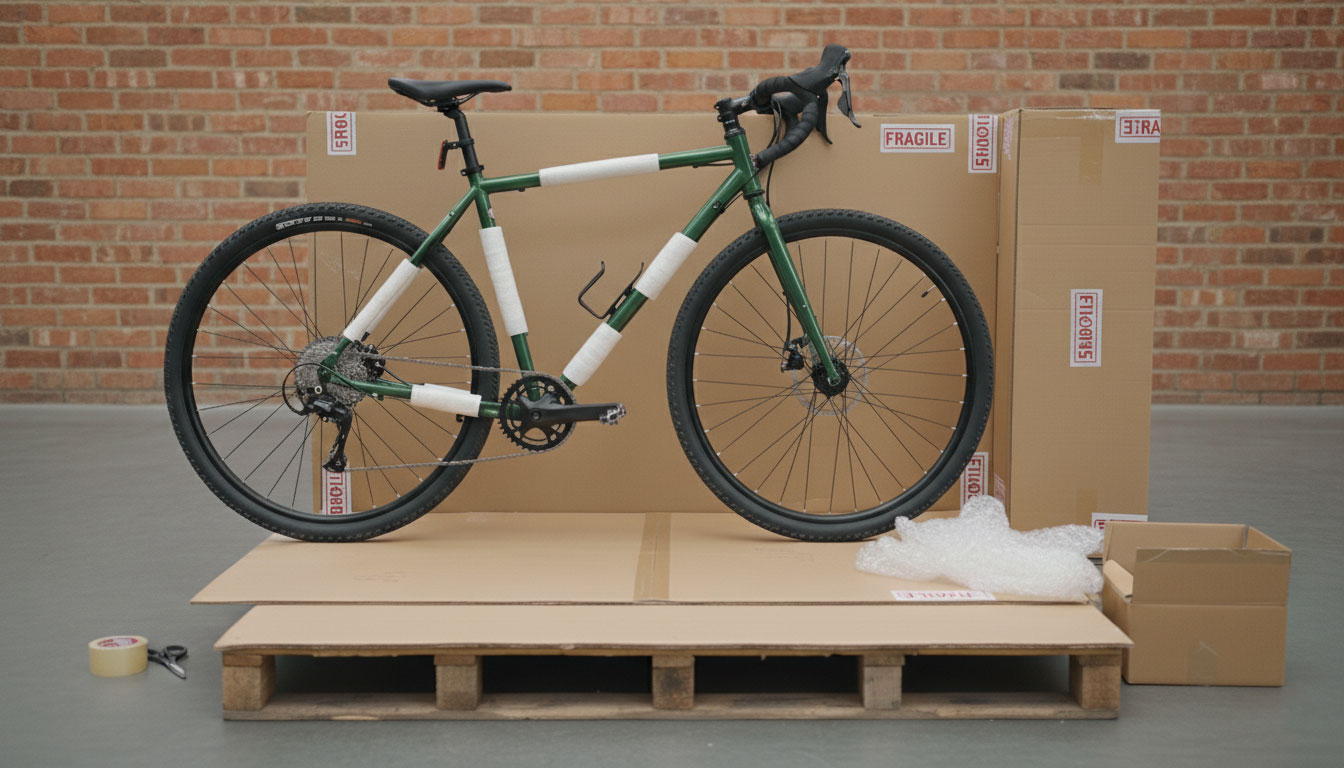 Bicicleta preparada para enviar por mensajería
